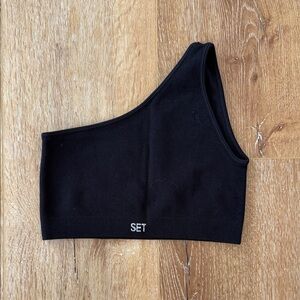 SET Active Black Ribbed One Shoulder Sports Bra
